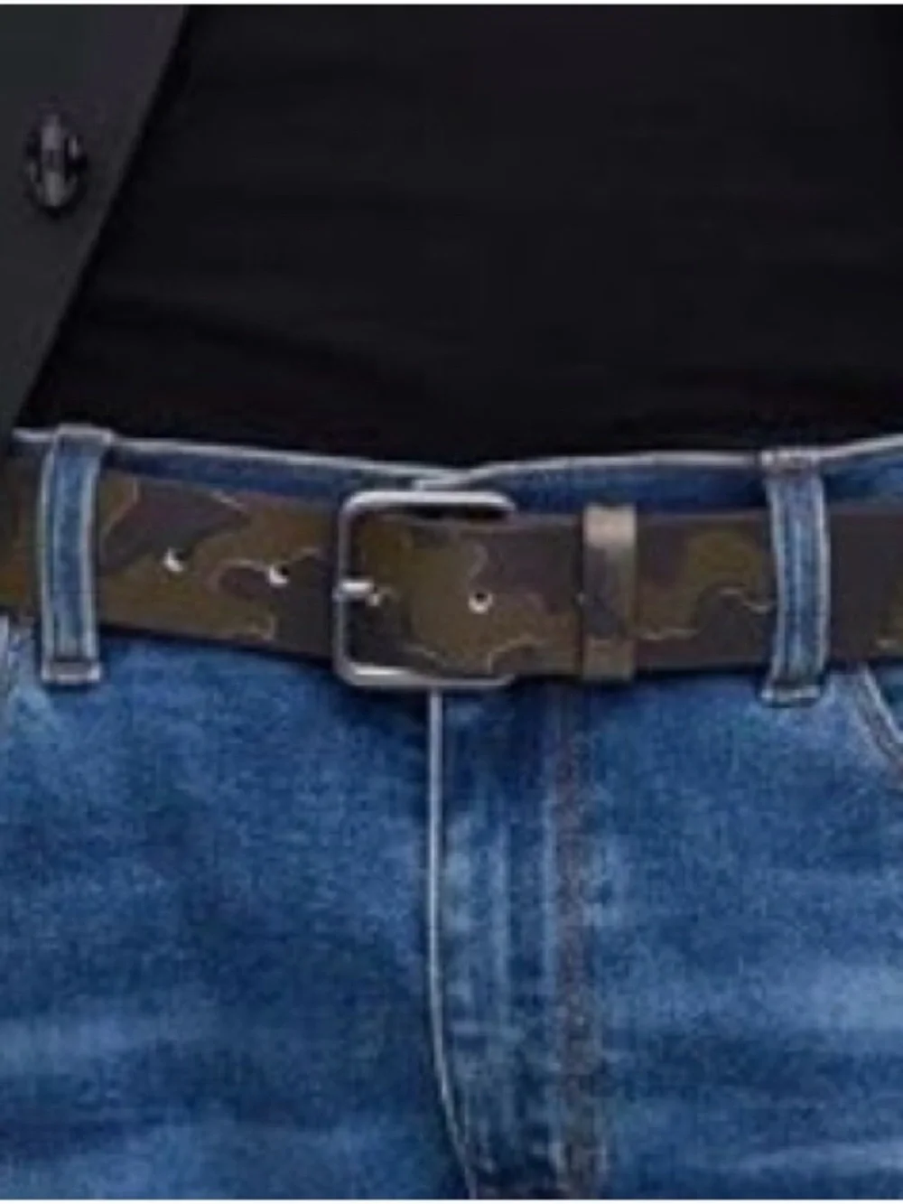 HUGO Brown Camouflage Leather Belt with Red Stitching